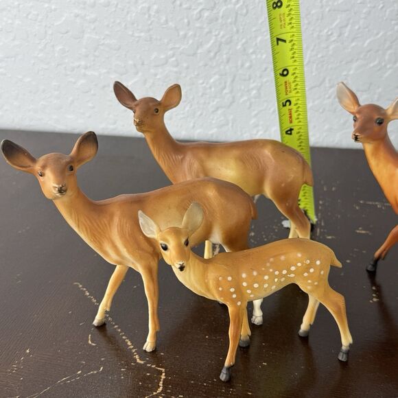 Vtg Celluloid Hard Plastic Deer Figurines Set of 4 Hong Kong 3 Doe 1 Fawn Bambi - Picture 2 of 12